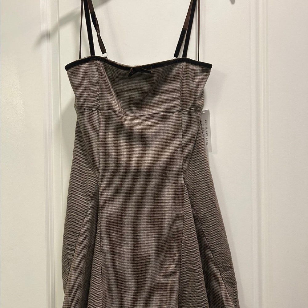Elegant Brown Checkered Dress